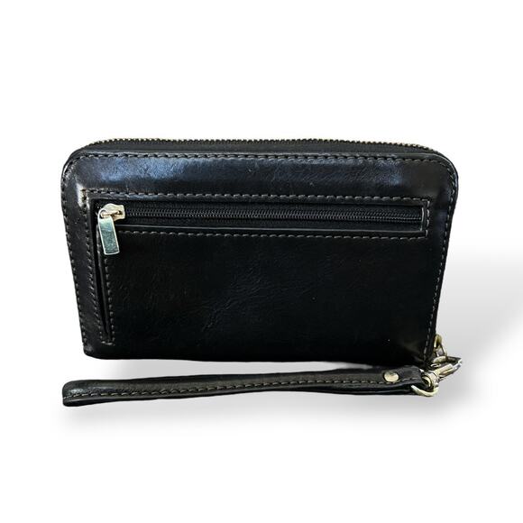 Fossil Sydney Black Leather Zip Around Wallet Wristlet - Picture 2 of 7